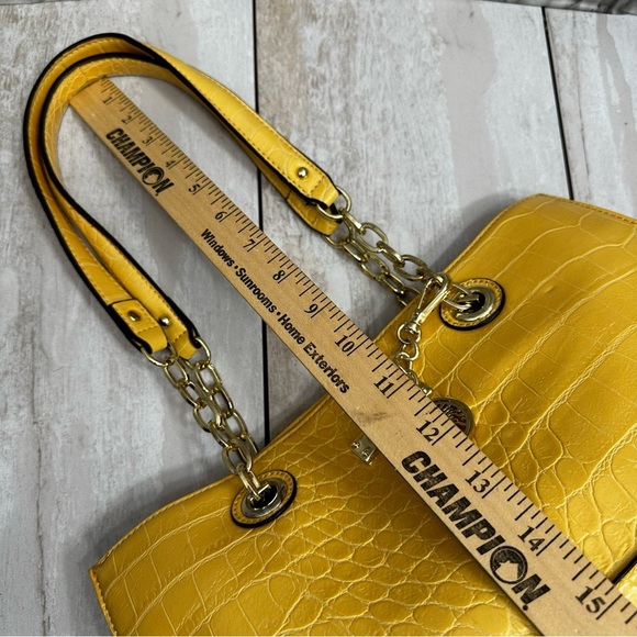 Anne Klein Vibrant Yellow Croc-Embossed Tote Gold Hardware Chain Handle Vibrant - Picture 11 of 15
